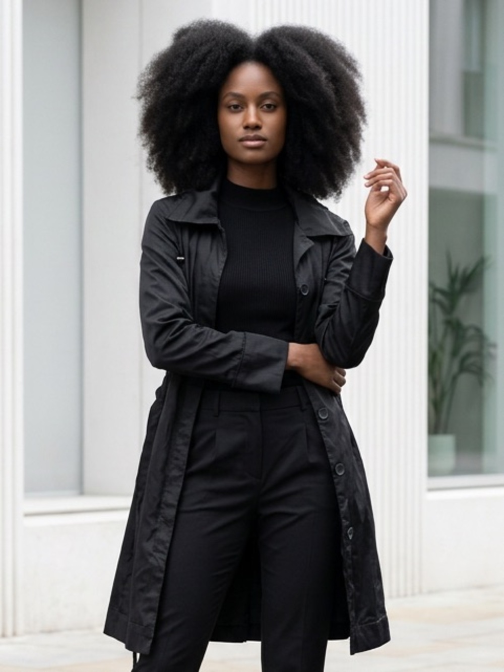 ELLE Women’s Black Belted Button Front Lined Trench Coat Mid-Length Size M
